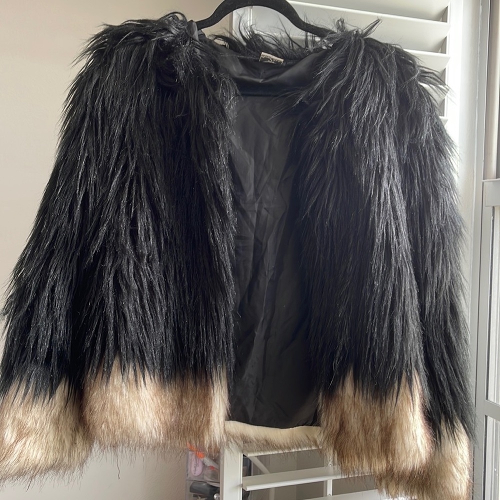 Two toned faux fur jacket